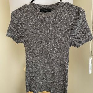 Short sleeve marled grey sweater.